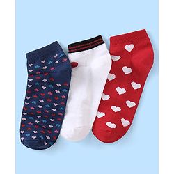 Pine Kids Ankle Length Socks With Heart Design - Red White & Blue