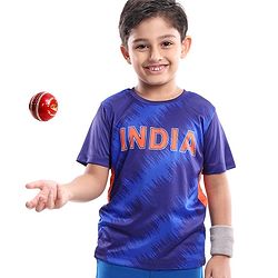 Pine Active Half Sleeves T-Shirt With India Cricket Text Print - Blue