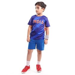 Pine Active Half Sleeves T-Shirt With India Cricket Text Print - Blue