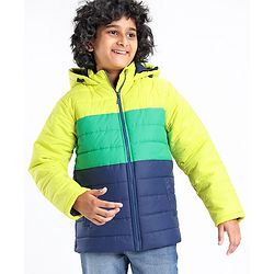 Pine Kids Full Sleeves Cut and Sew Tricolor Medium Winter Hooded Jacket - Multicolor