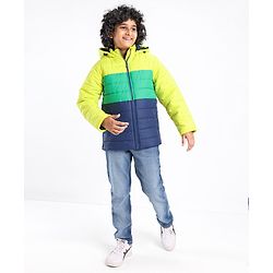 Pine Kids Full Sleeves Cut and Sew Tricolor Medium Winter Hooded Jacket - Multicolor