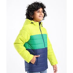 Pine Kids Full Sleeves Cut and Sew Tricolor Medium Winter Hooded Jacket - Multicolor