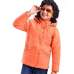 Pine Kids Full Sleeves Solid Colour Medium Winter Hooded Jacket - Orange