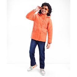 Pine Kids Full Sleeves Solid Colour Medium Winter Hooded Jacket - Orange