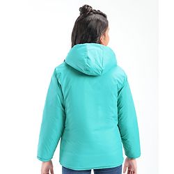 Pine Kids Full Sleeves Solid Color Reversible Medium Winter Hoded Jacket -Turquise & Dark Pink