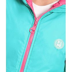 Pine Kids Full Sleeves Solid Color Reversible Medium Winter Hoded Jacket -Turquise & Dark Pink