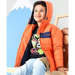 Pine Kids Full Sleeves Hooded Solid Heavy Winter Jacket - Orange