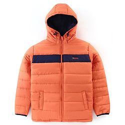Pine Kids Full Sleeves Hooded Solid Heavy Winter Jacket - Orange