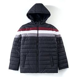 Pine Kids Full Sleeves Cut and Sew Medium Winter Hooded Jacket - Navy Blue