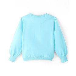 Pine Kids Cotton Knit Full Sleeves Bio Washed Sequined Sweatshirt with Floral Print - Turquoise
