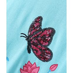 Pine Kids Cotton Knit Full Sleeves Bio Washed Sequined Sweatshirt with Floral Print - Turquoise