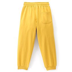 Pine Kids Knitted Stretchable Text Printed Full Length Track Pants- Mustard