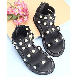 Pine Kids Zipper Closure Studded Sandals - Black