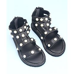 Pine Kids Zipper Closure Studded Sandals - Black