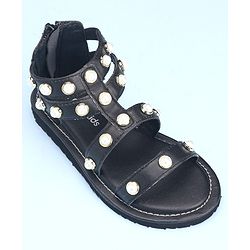 Pine Kids Zipper Closure Studded Sandals - Black