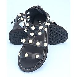 Pine Kids Zipper Closure Studded Sandals - Black