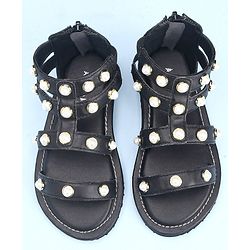 Pine Kids Zipper Closure Studded Sandals - Black