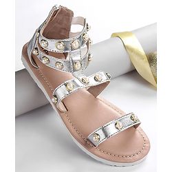 Pine Kids Zipper Closure Studded Sandals - Black