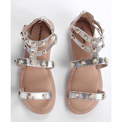 Pine Kids Zipper Closure Studded Sandals - Black