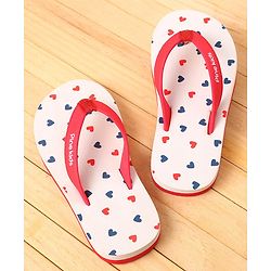 Pine Kids Slip On Flip Flops Heart Print - Red & Pink