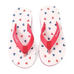 Pine Kids Slip On Flip Flops Heart Print - Red & Pink