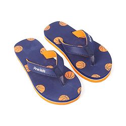 Pine Kids Flip Flops Football Print - Blue