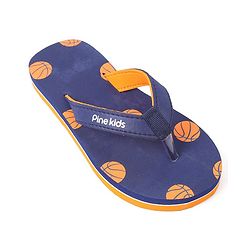 Pine Kids Flip Flops Football Print - Blue