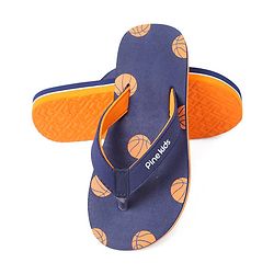 Pine Kids Flip Flops Football Print - Blue