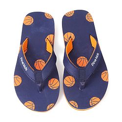 Pine Kids Flip Flops Football Print - Blue