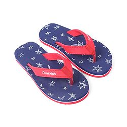 Pine Kids Slip On  Flip Flops Star Print - Blue & Red