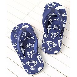 Pine Kids Slip On Flip Flops Games Print - Blue