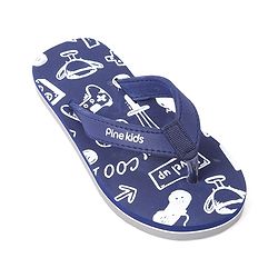 Pine Kids Slip On Flip Flops Games Print - Blue