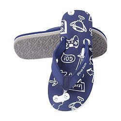 Pine Kids Slip On Flip Flops Games Print - Blue