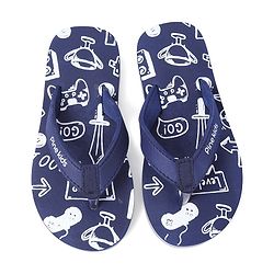 Pine Kids Slip On Flip Flops Games Print - Blue
