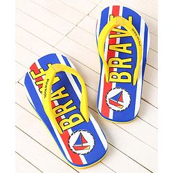 Pine Kids Slip On Flip Flops Brave Print - Blue & Yellow