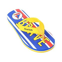 Pine Kids Slip On Flip Flops Brave Print - Blue & Yellow