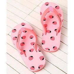 Pine Kids Slip On Flip Flops Strawberry Print - Pink