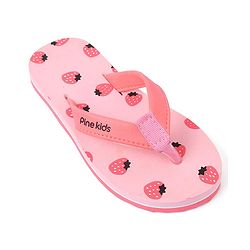 Pine Kids Slip On Flip Flops Strawberry Print - Pink