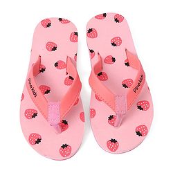 Pine Kids Slip On Flip Flops Strawberry Print - Pink