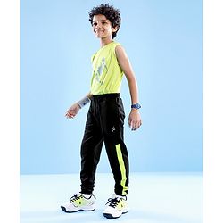 Pine Active Cotton Lycra Full Length Stretchable Anti Bacterial Solid Color Joggers - Black