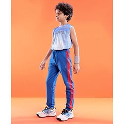 Pine Active Cotton Lycra Full Length Stretchable Anti Bacterial Solid Color Joggers - Blue