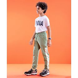 Pine Active Cotton Lycra Full Length Stretchable Anti Bacterial Solid Color Joggers - Green