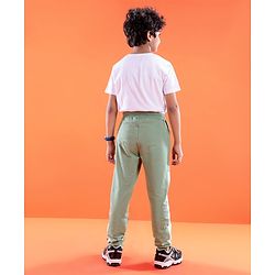 Pine Active Cotton Lycra Full Length Stretchable Anti Bacterial Solid Color Joggers - Green
