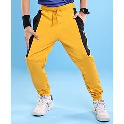 Pine Active Cotton Lycra Full Length Stretchable Anti Bacterial Solid Color Joggers - Yellow