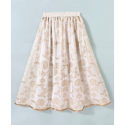 Pine Kids Brocade Half Sleeves Choli Chanderi Lehenga  Set- White