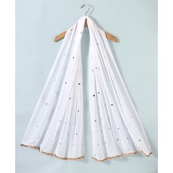 Pine Kids Brocade Half Sleeves Choli Chanderi Lehenga  Set- White