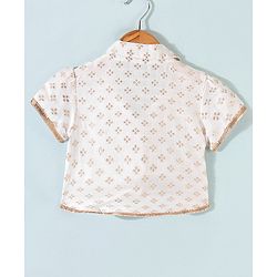 Pine Kids Brocade Half Sleeves Choli Chanderi Lehenga  Set- White