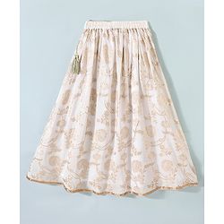 Pine Kids Brocade Half Sleeves Choli Chanderi Lehenga  Set- White