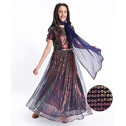 Pine Kids Half Sleeves All Over Sequined Lehenga Choli Set-Multicolor