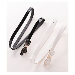 Pine Kids Belt Free Size with Bow Applique Pack of 2 - White & Black